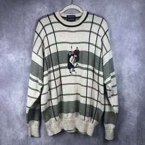 Gant Sweater Mens XL Hand Framed Golf Striped Tan Grandpa 100% Cotton Vintage